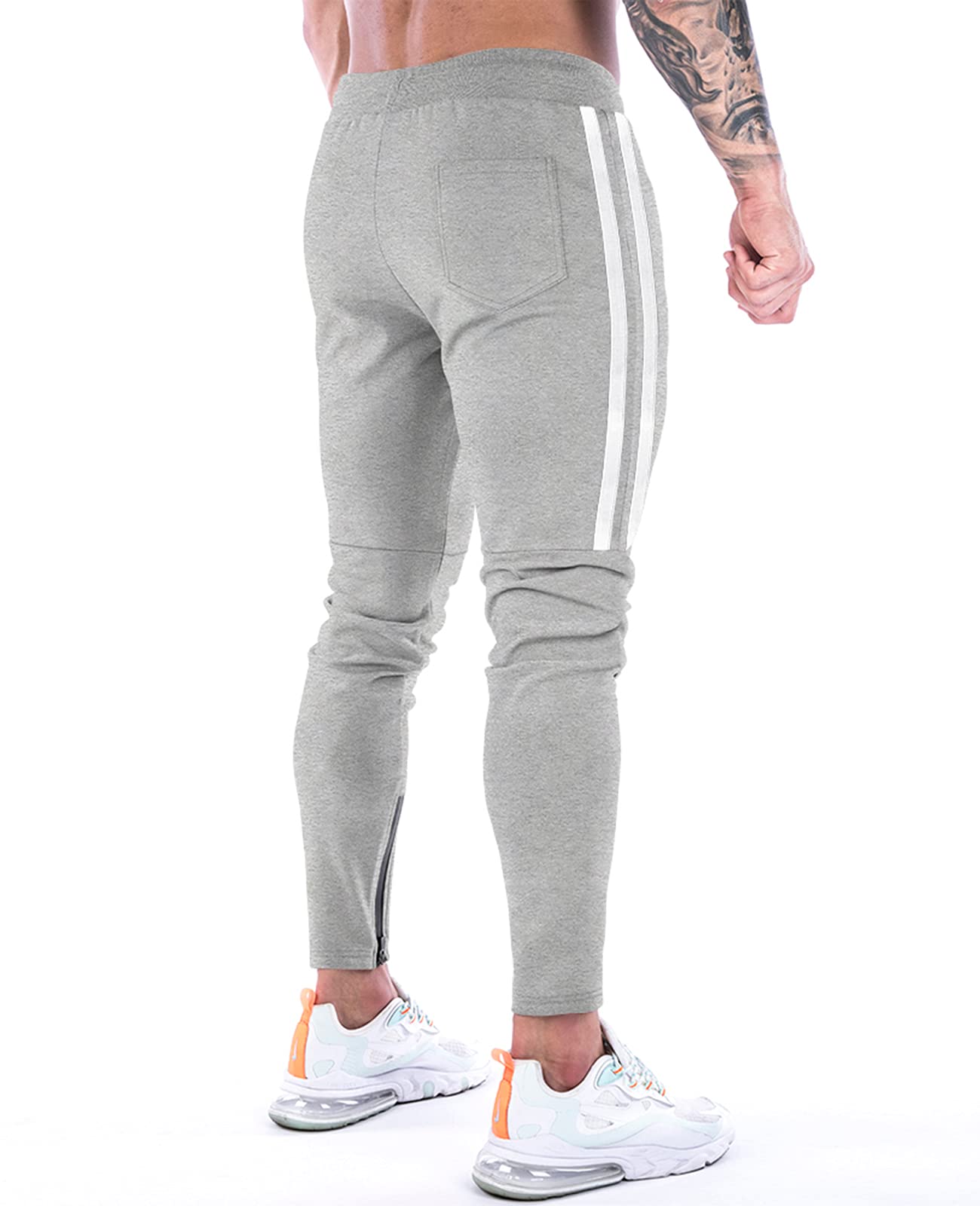 Suwangi Pantaloni Tuta Uomo Palestra Running della Allenamento Slim Fit Design a Righe con Tasche Zip