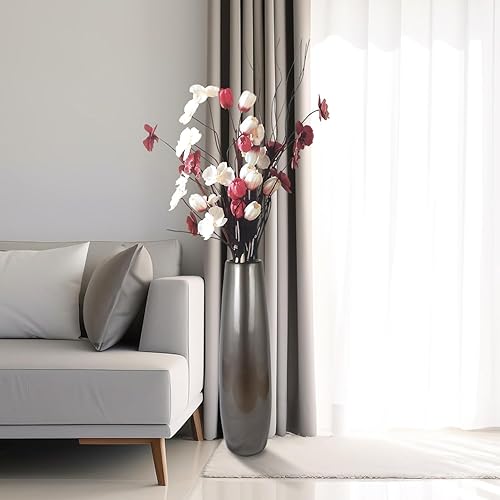 Miniatura 4 de Florero de cerámica plateado de 24 pulgadas de alto, jarrones grandes y modernos para decoración de sala de estar, jarrón de mimbre grande para