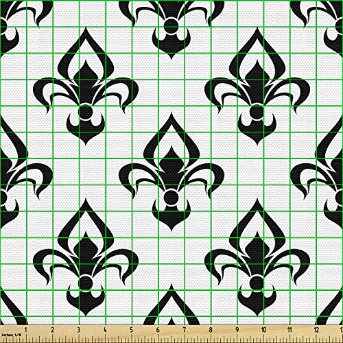 Image of Ambesonne Fleur De Lis Fabric by The Yard, Abstract Flower Pattern European Western Civilization Inspirations Baroque, Decorative Fabric for Upholstery and Home Accents, 1 Yard, Black and Ivory