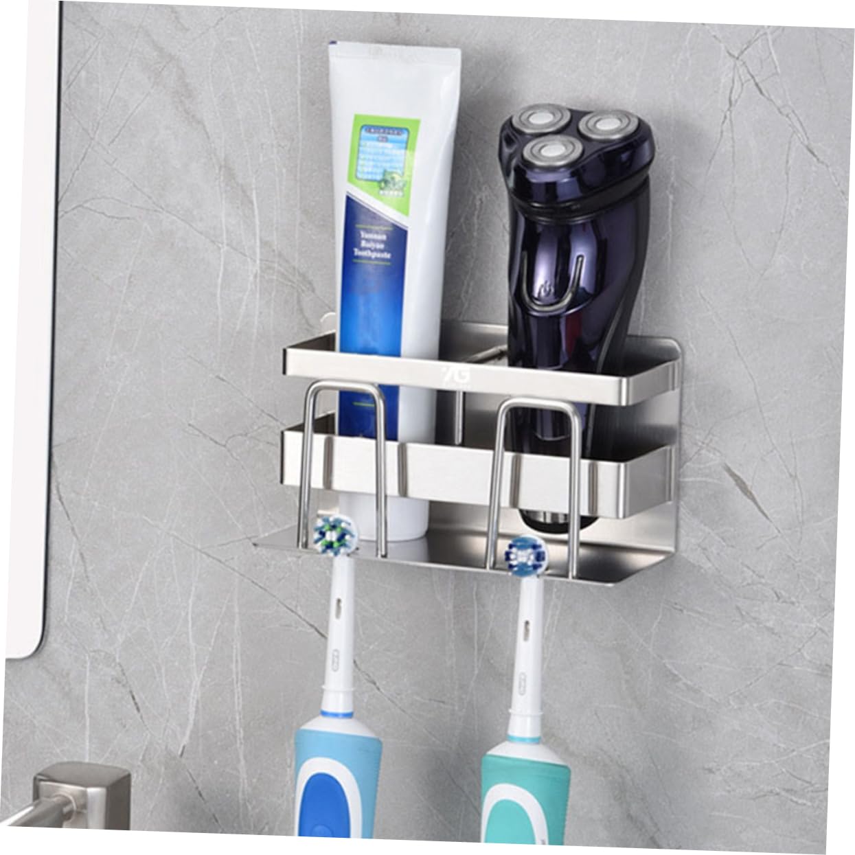 Cabilock Estante de Almacenamiento para Baño de Acero Inoxidable, Portacepillos de Dientes de Pared Compacto y Organizado, Accesorio Funcional para Sujetar Pasta y Cepillos