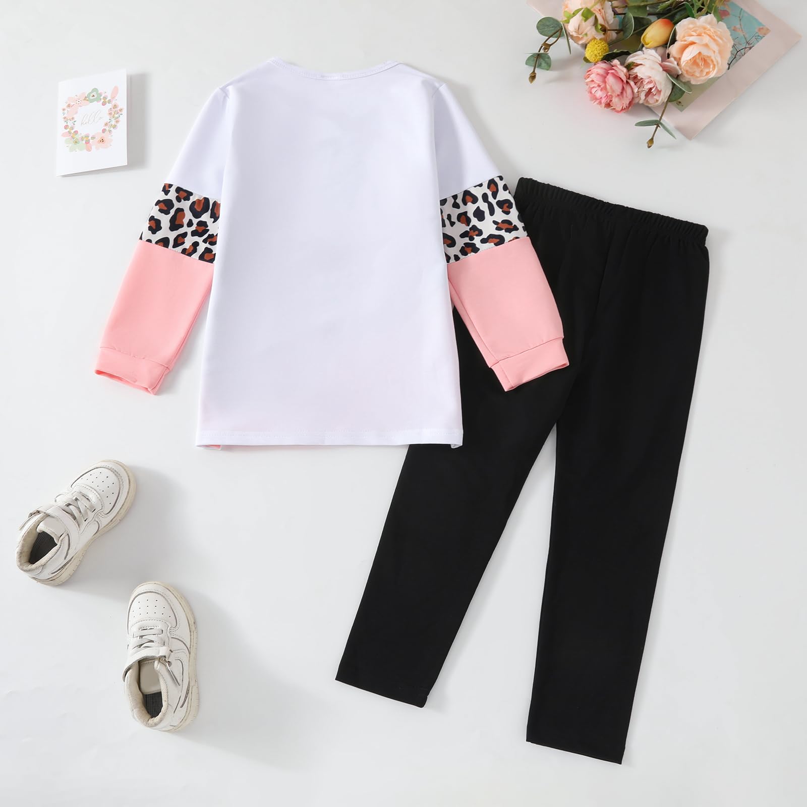 Conjunto de ropa para niña y niña, sudadera con estampado de oso, pantalones de retazos de colores, 2 piezas, conjunto de ropa de otoño e invierno