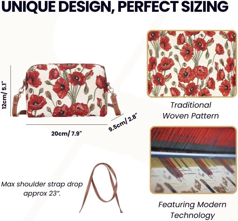 Signare Tapestry Women Fashion Travel Hip Cross Body Bag Poppy Flowers (HPBG-POP)