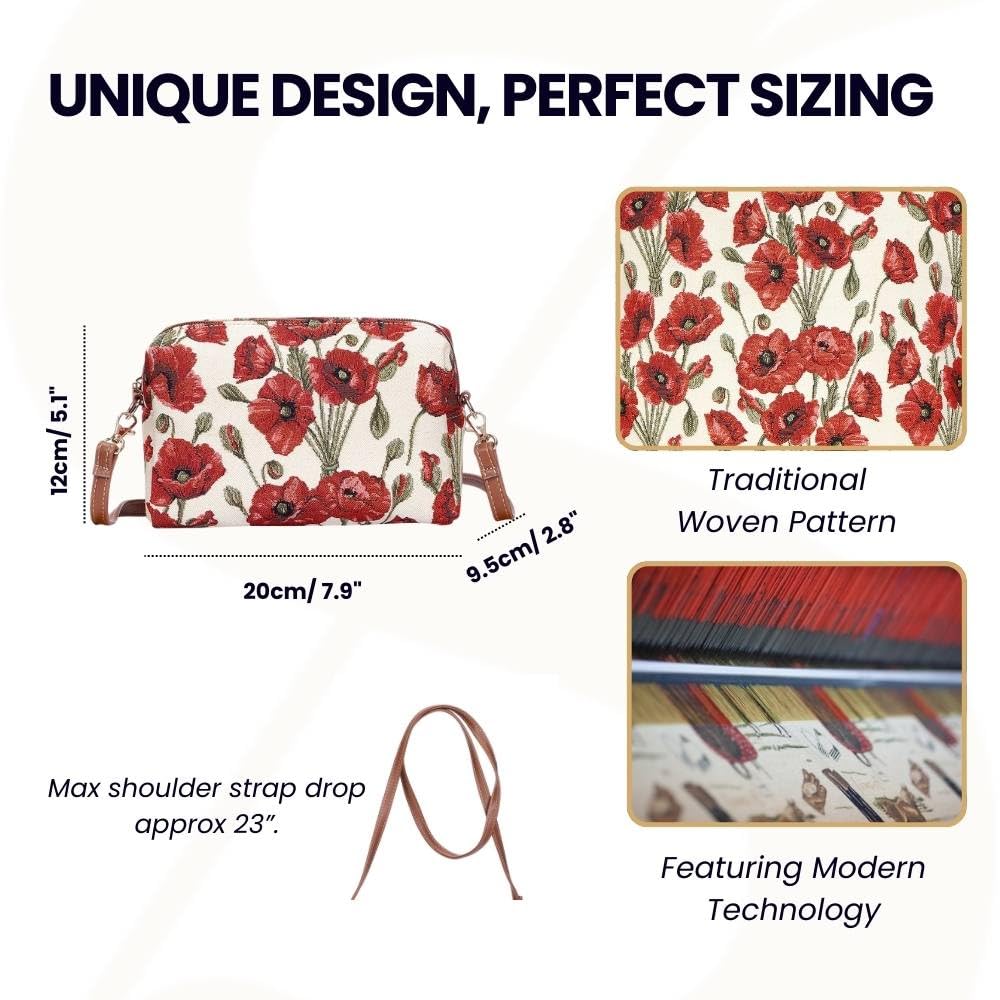 Signare Tapestry Women Fashion Travel Hip Cross Body Bag Poppy Flowers (HPBG-POP)