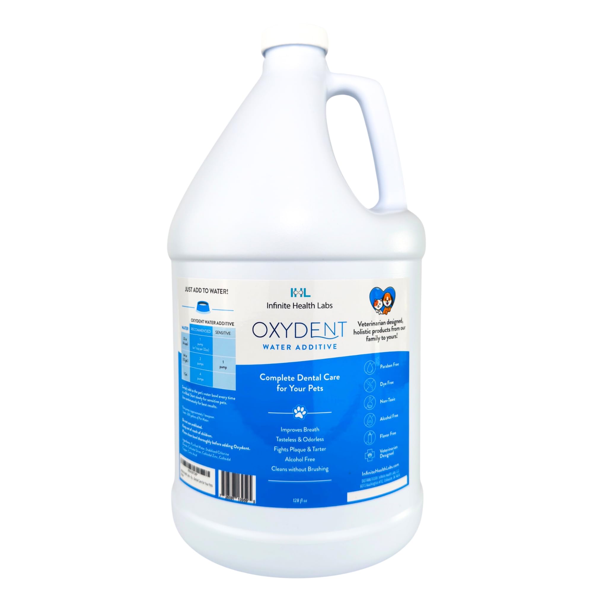 Oxydent Premium Pet Dental Care Solution - Pet Water Additive & Mouthwash for Teeth Cleaning - Eliminate Bad Dog & Cat Bad Breath - Dog Dental Rinse - Fights Tartar & Plaque - 1 Gallon