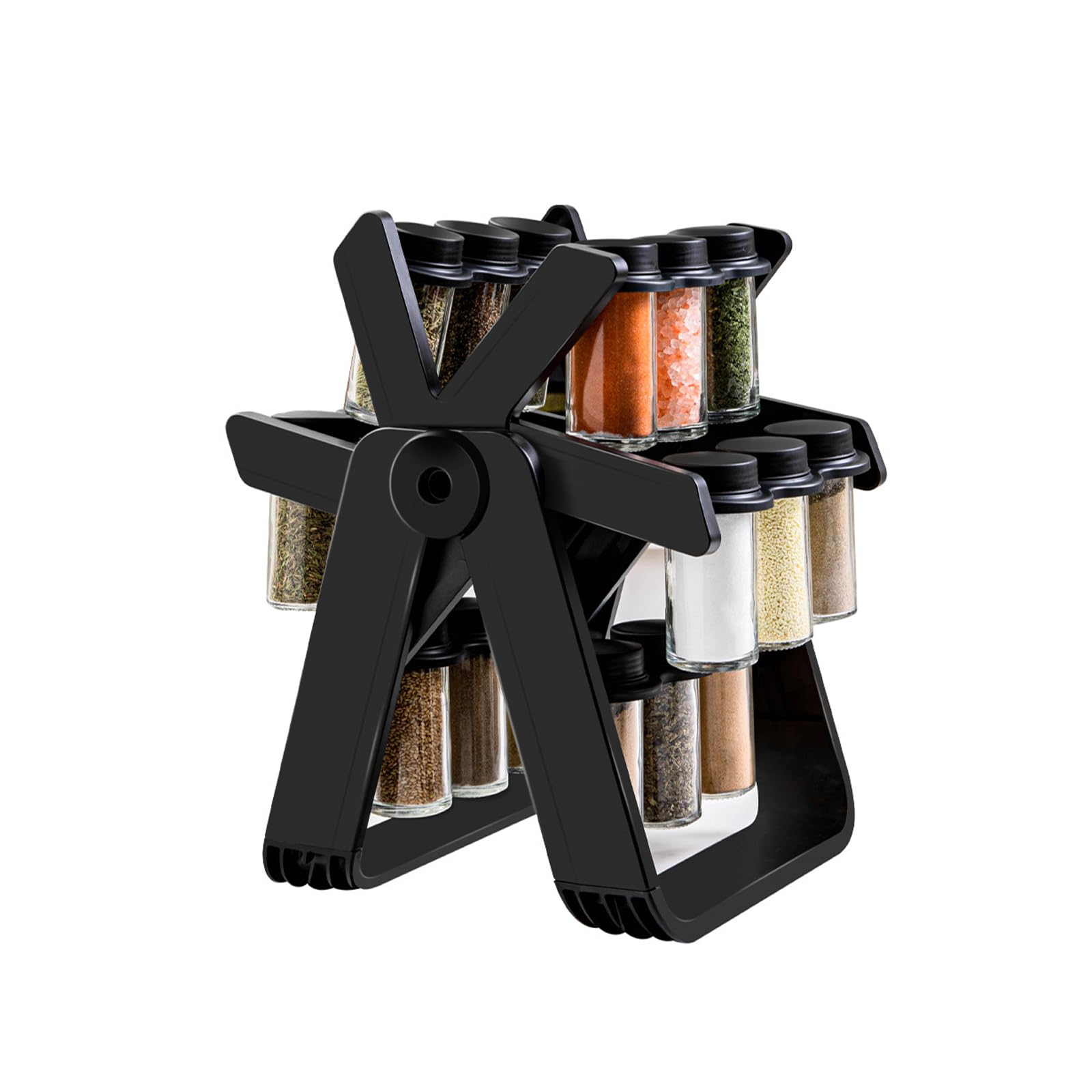 Hyospondence Ferris Wheel Spice Rack with 18 Glass Jars, 360° Rotating Kitchen Seasoning Organizer, Revolving Countertop Spice Storage Holder for Spices, Herbs, Seasonings, Black