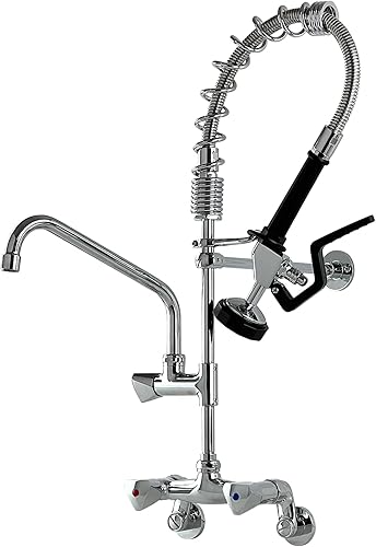 Miniatura 1 de Grifo de cocina comercial con pulverizador de preenjuague para montaje en pared, grifo de fregadero de cocina central ajustable de 4 a 8 pulgadas