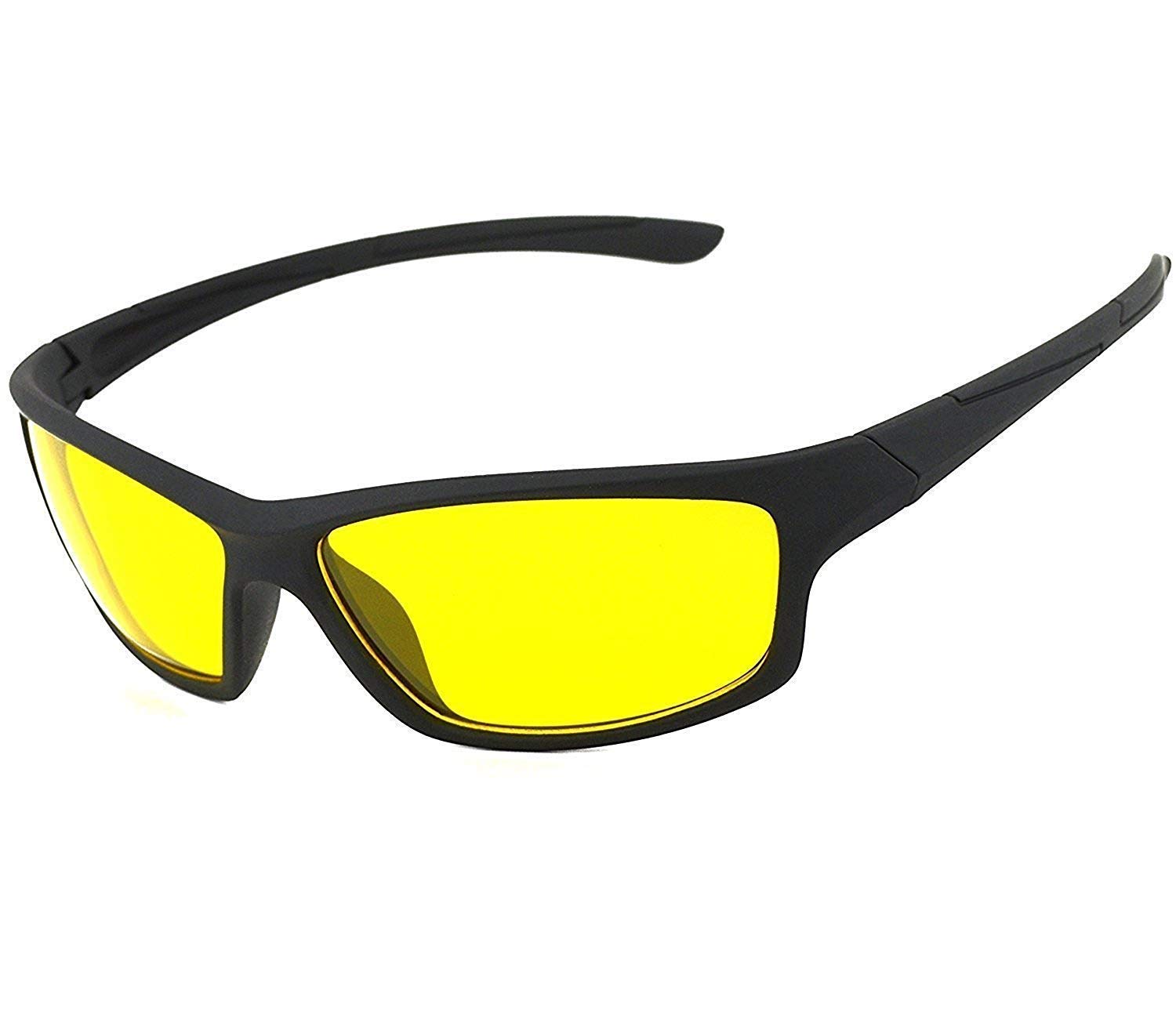Men's UV-400 Protected Sunglasses Night Driving Glasses Hector Sports Wrap Matte Black, 64mm (Translucent Yellow Lens) (MA-905-S2)-image-20