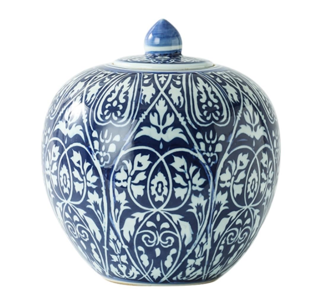 SBJKLYRN ceramic jar， Ginger Jar Decorative Porcelain Ginger Jar with Lid,Ceramic Temple Jar Flower Vases Tea Canister Coffee Candy Storage Box Temple Jar