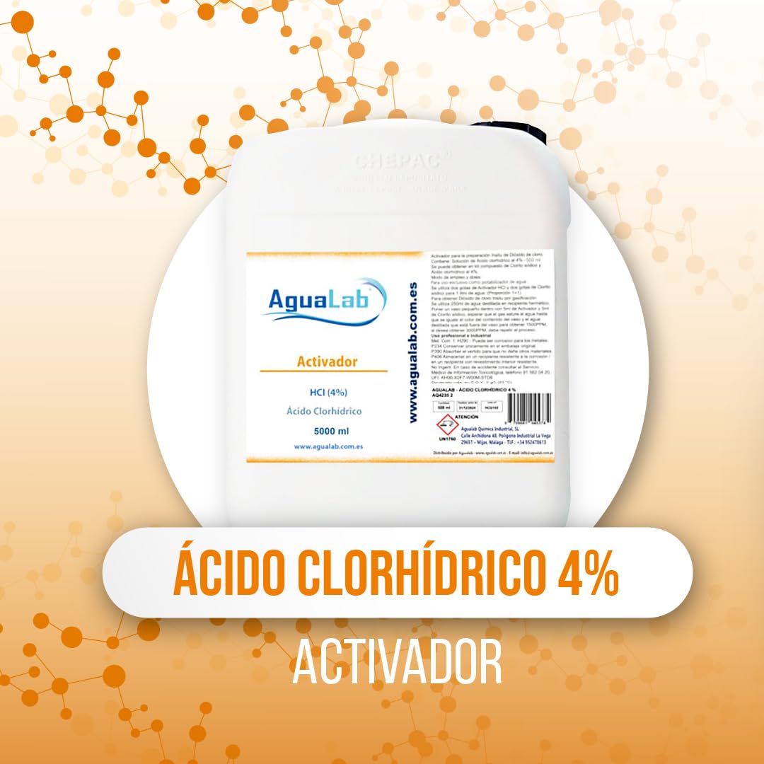 Acido cloridico 4% elevata purezza per il trattamento delle acque soluzione tecnica professionale industriale 5L prodotto in Spagna | Agualab