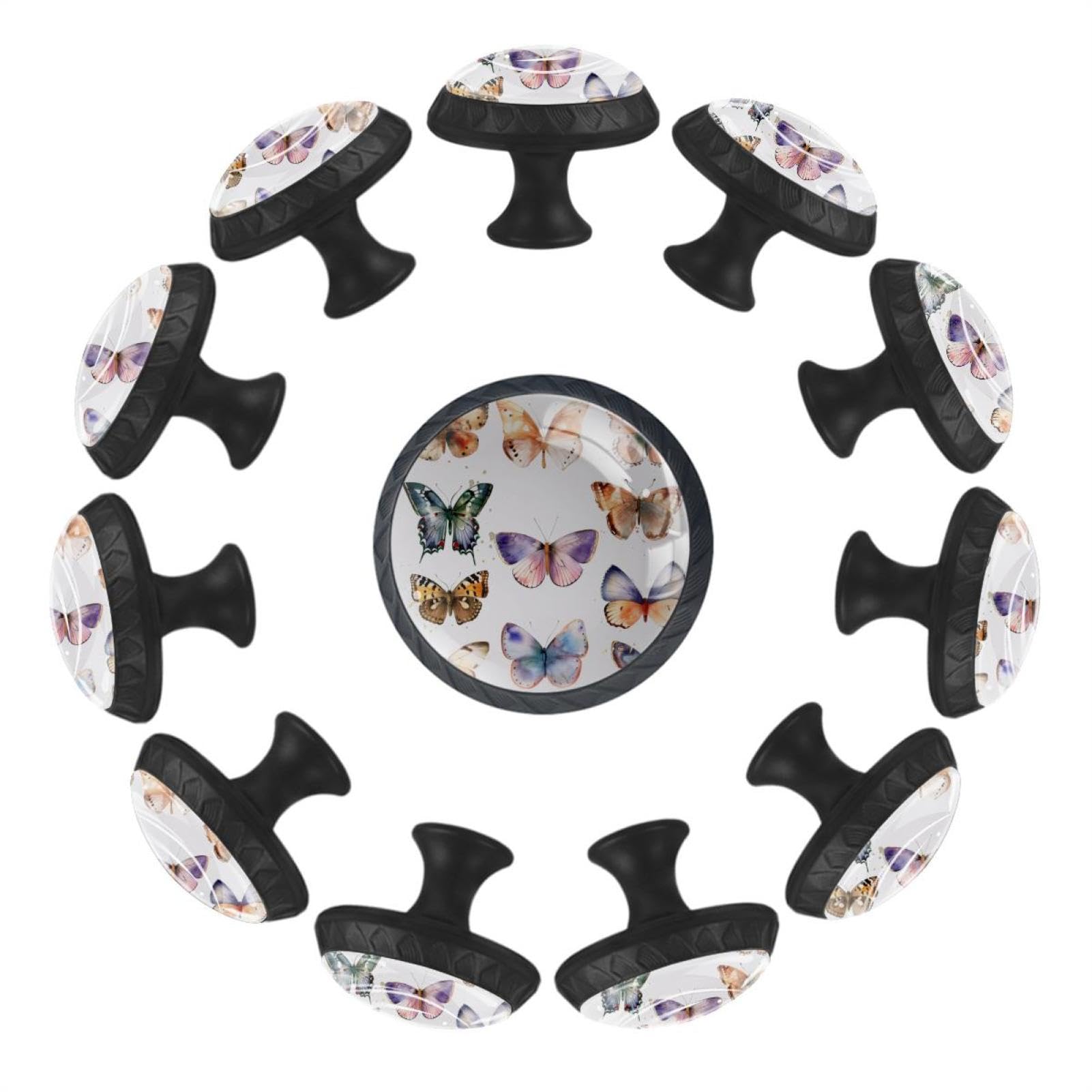 IROLSKDNFH 12 Pieces Collection of Colorful Butterflies Glass Knobs for Dresser Drawers, 1.37 x 1.10 in Round Kitchen Cabinet Pulls for Home Office Nursery Kids Room
