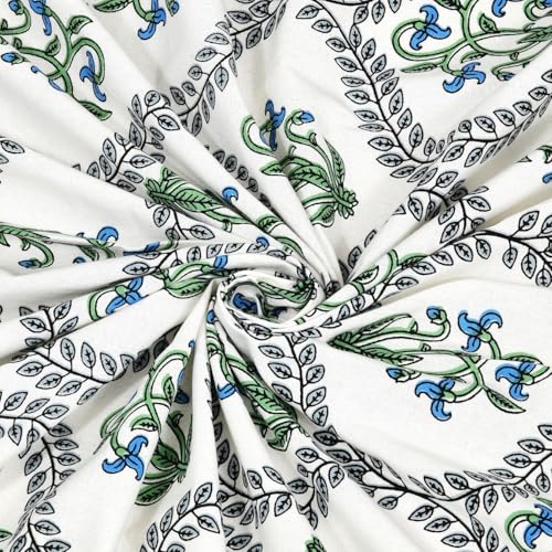 Image of Living Roots Ethnic Jaipur Block Print Double Cotton Bedsheet & 2 Pillow Covers, for Mattress Upto 6 inches Thick, No Colour Bleeding, Blue Colour, King Size 90 * 108 inches, 120TC (604-A)