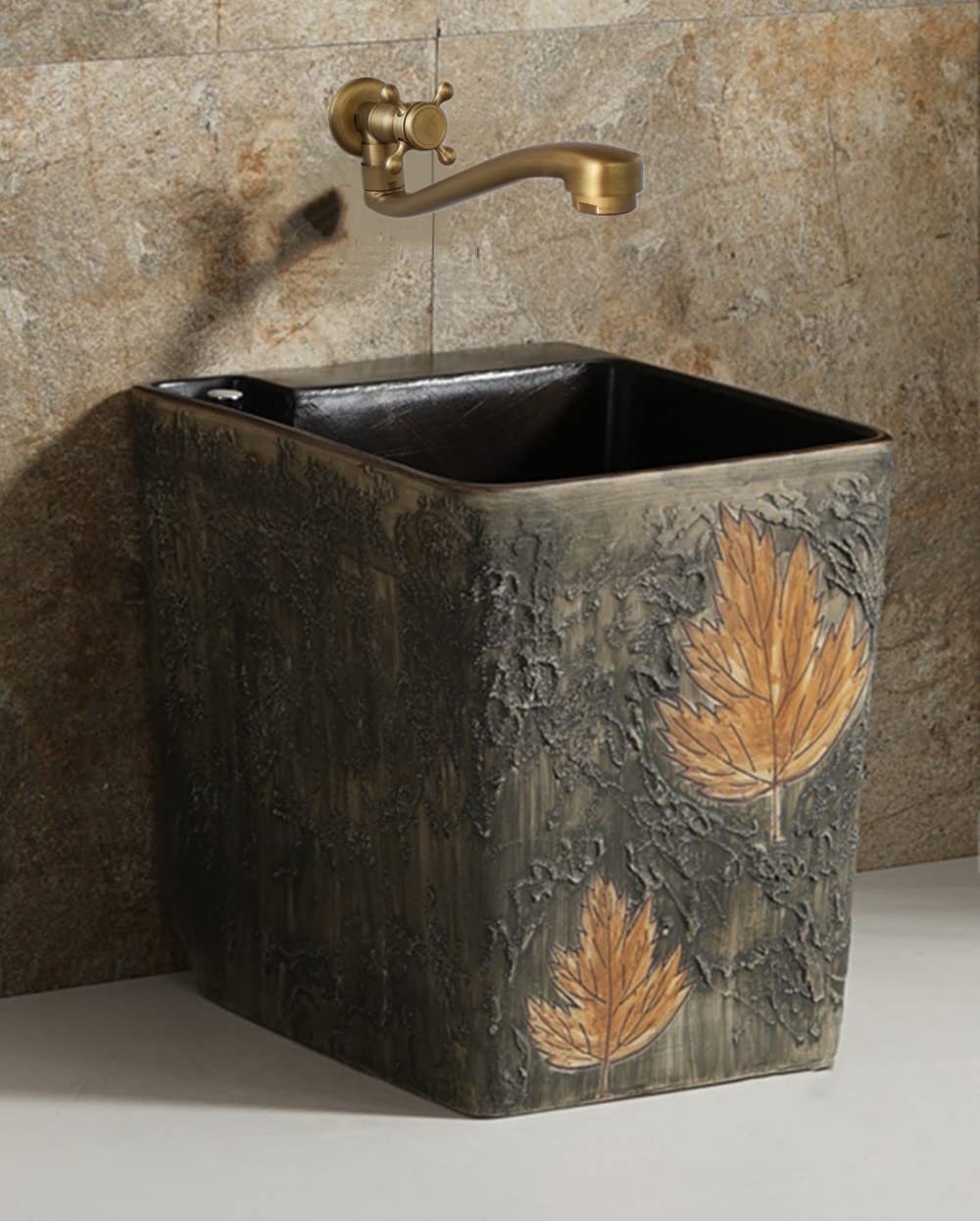 Rubinetto a Parete Acqua Fredda Ottone Anticato, Canna Piatta | Vintage ubinetto monocomando a muro, girevole 180 °, cartuccia ceramica, per giardino esterni lavabo lavandino cucina bagno