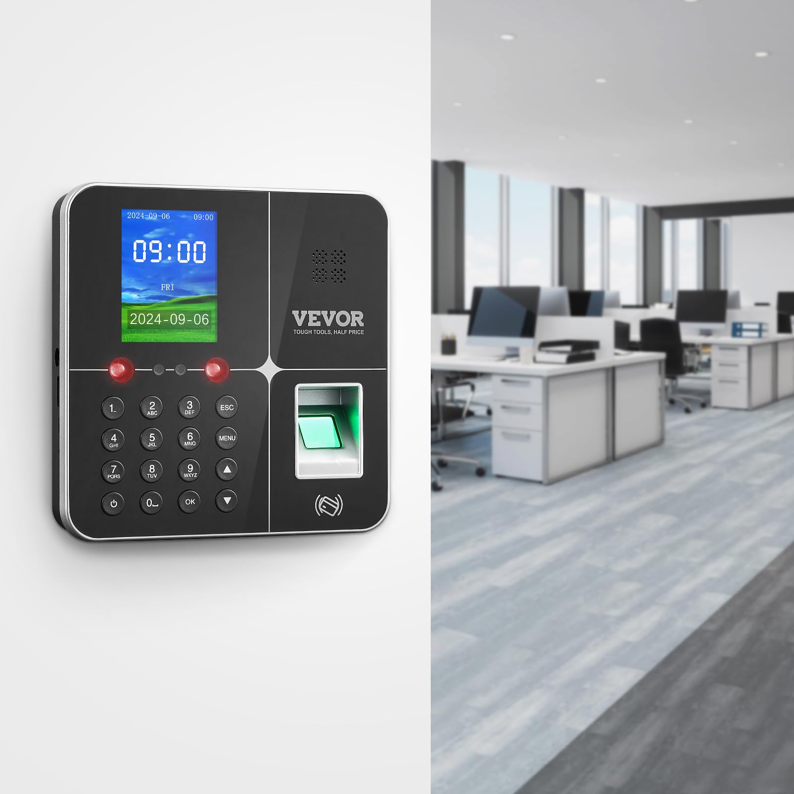 VEVOR Macchina Biometrica per Rilevazione delle Presenze dei Dipendenti con riconoscimento facciale, Impronta Digitale, Carte RFID e Immissione PIN, Orologio Biometrico Indipendente, Supporta 5 Lingue