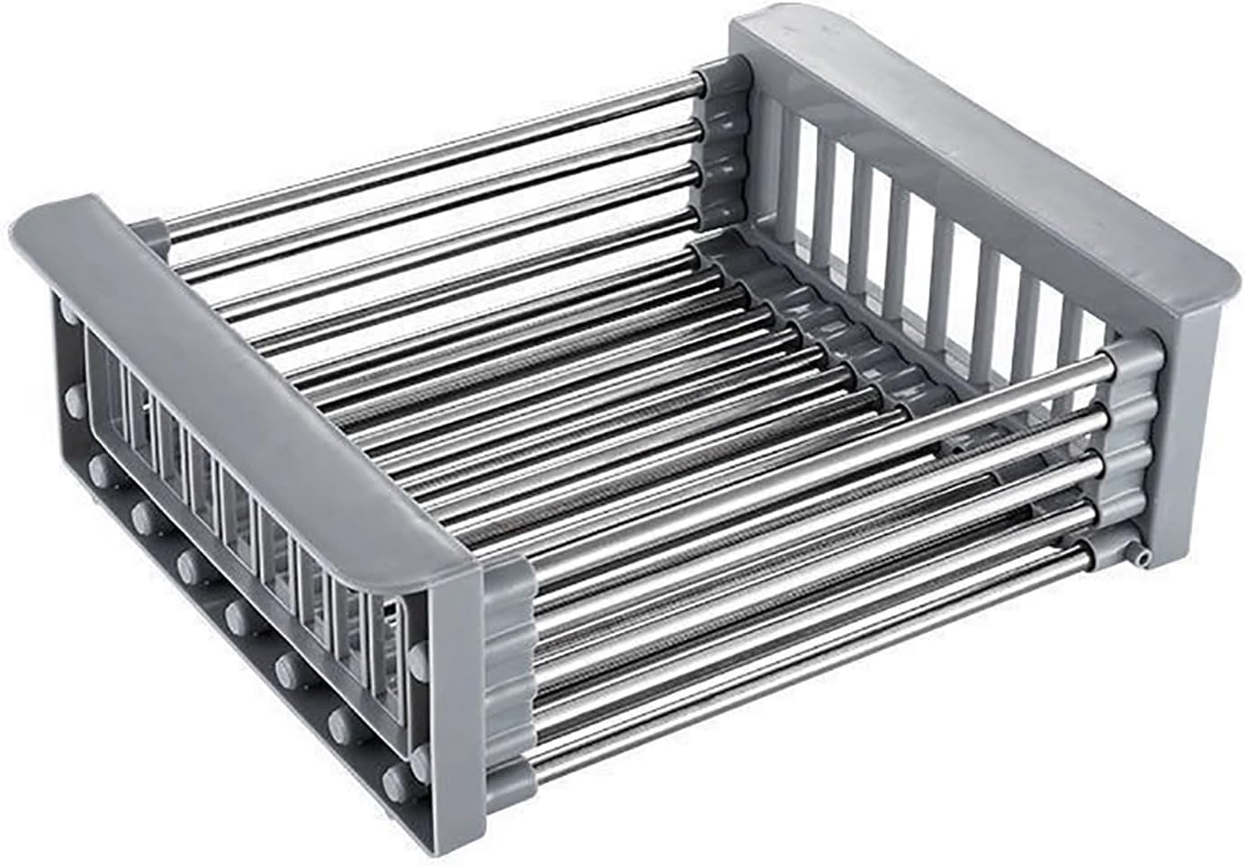 Adjustable Over Sink Dish Drying Rack, Stainless Steel Kitchen Dish Racks Organizer, Multipurpose Drain Basket for Plates, Bowls, Fruits(Gray,Large)