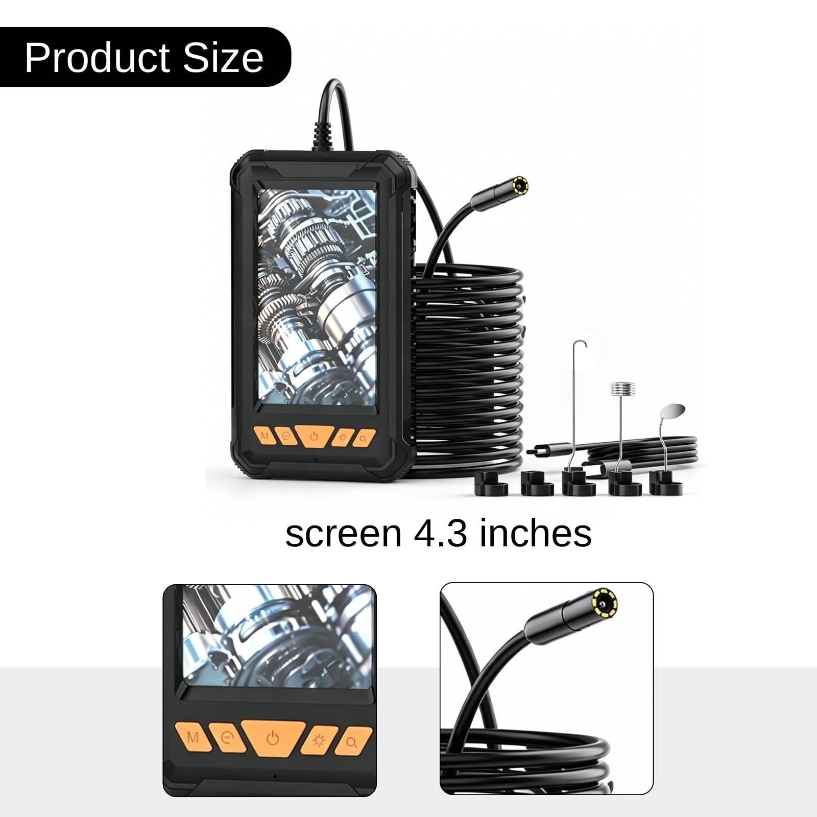 Industriekamera, Video, 4,3 Zoll Bildschirm, Wasserdichtes, Flexible Sonde Und Integrierte LED Beleuchtung; Ideal für Wartungsarbeiten, 10m