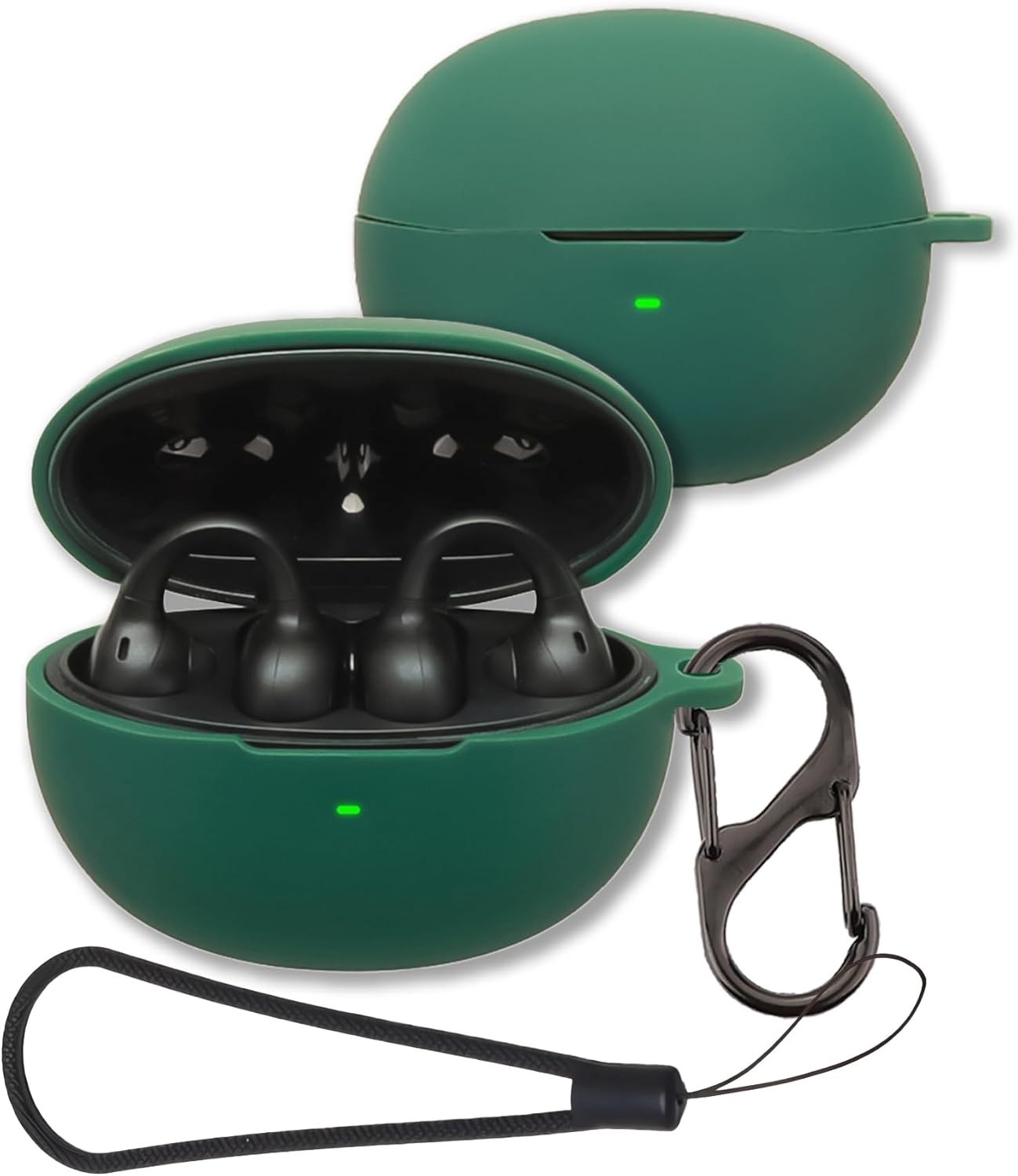 Case for Baseus Inspire XC1 Earbuds, FJIASTB Soft Silicone Protective Cover with Carabiner and Lanyard, Shockproof (Dark Green)