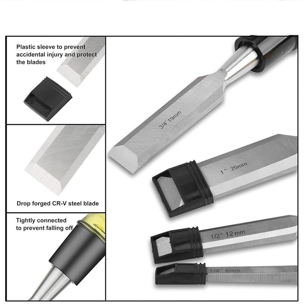 LZM-DIEWLEI Wood Chisel Set 4 Pieces Woodworking Chisels 6 mm Firmer Chisel Set Woodworking Hand Tools Mortise Chisel Set