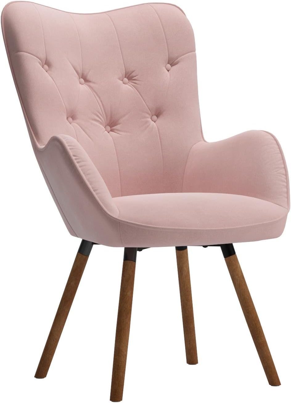 Elegant Brown Velvet Barrel Accent Chair with Wing Back and Oak Finish