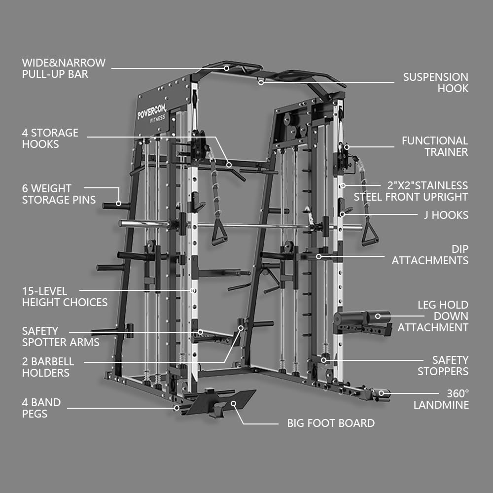 Powercom Fitness Powercom Fitness Smith Machine – 2300lbs Capacity with LAT-Pull Down & Cable Crossover - Image 6