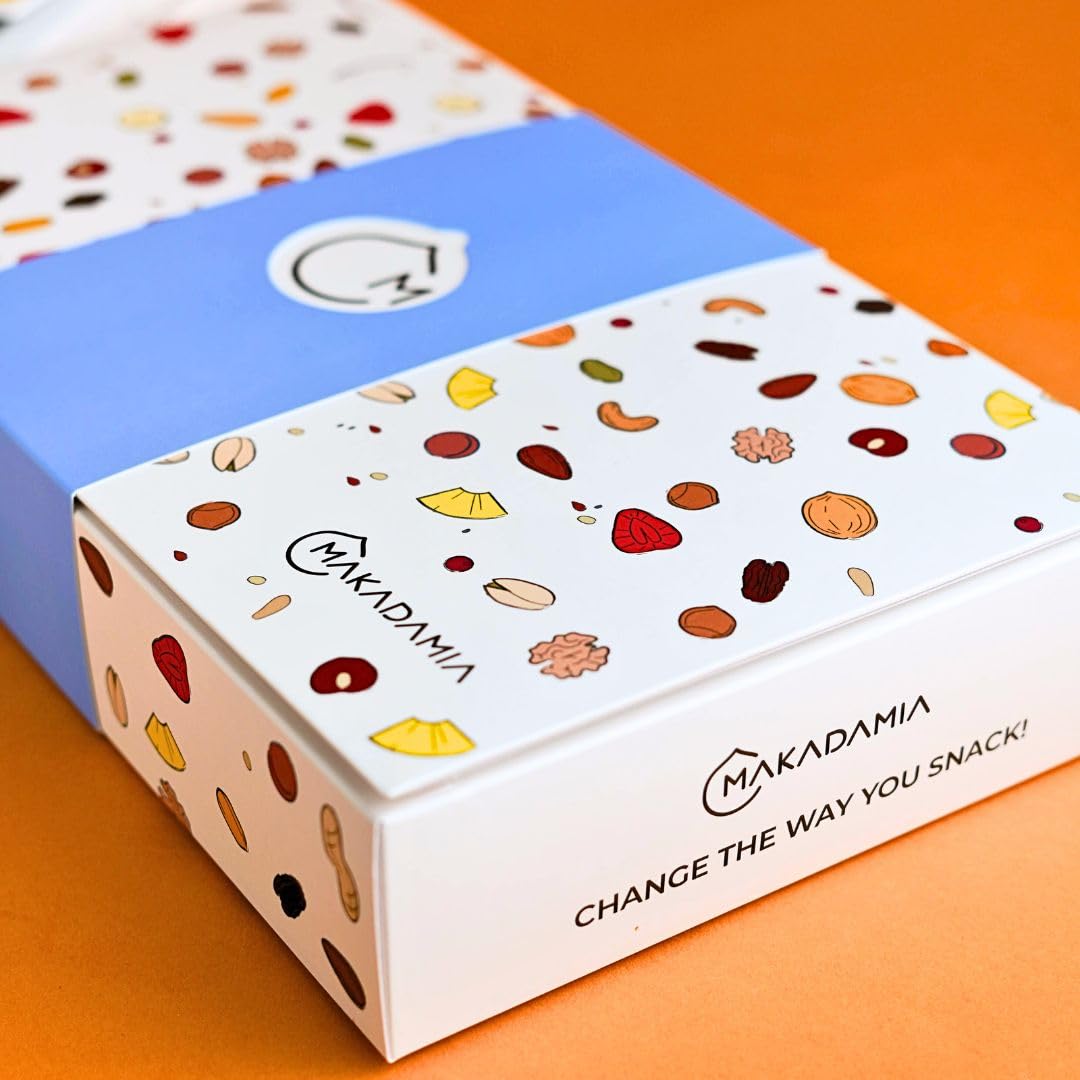 Makadamia - Aperitivo BOX 750 g - Pistacchi Tostati, Arachidi Tostate, Anacardi Tostati, Noci Pecan Tostate e Mandorle alla Paprika.