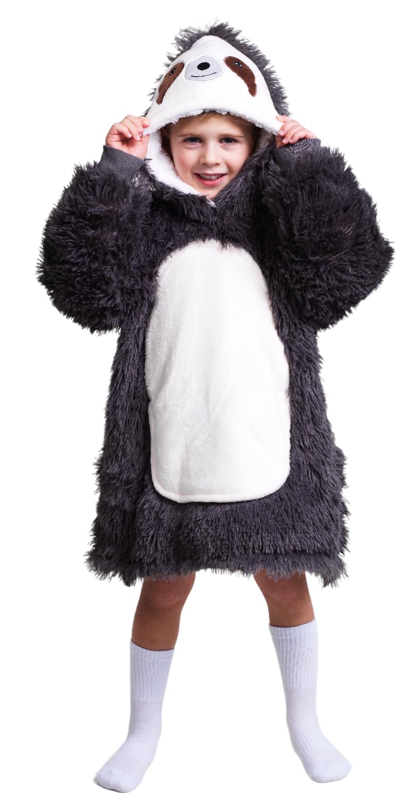 Noxxiez Unisex Kids Black Cuddle Kids Small Blanket Hoodie Sloth 3-6 Years
