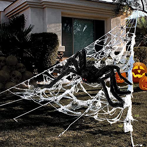 Lovinland Halloween 295'' Spider Web 59'' Scary Giant Spider Deco...