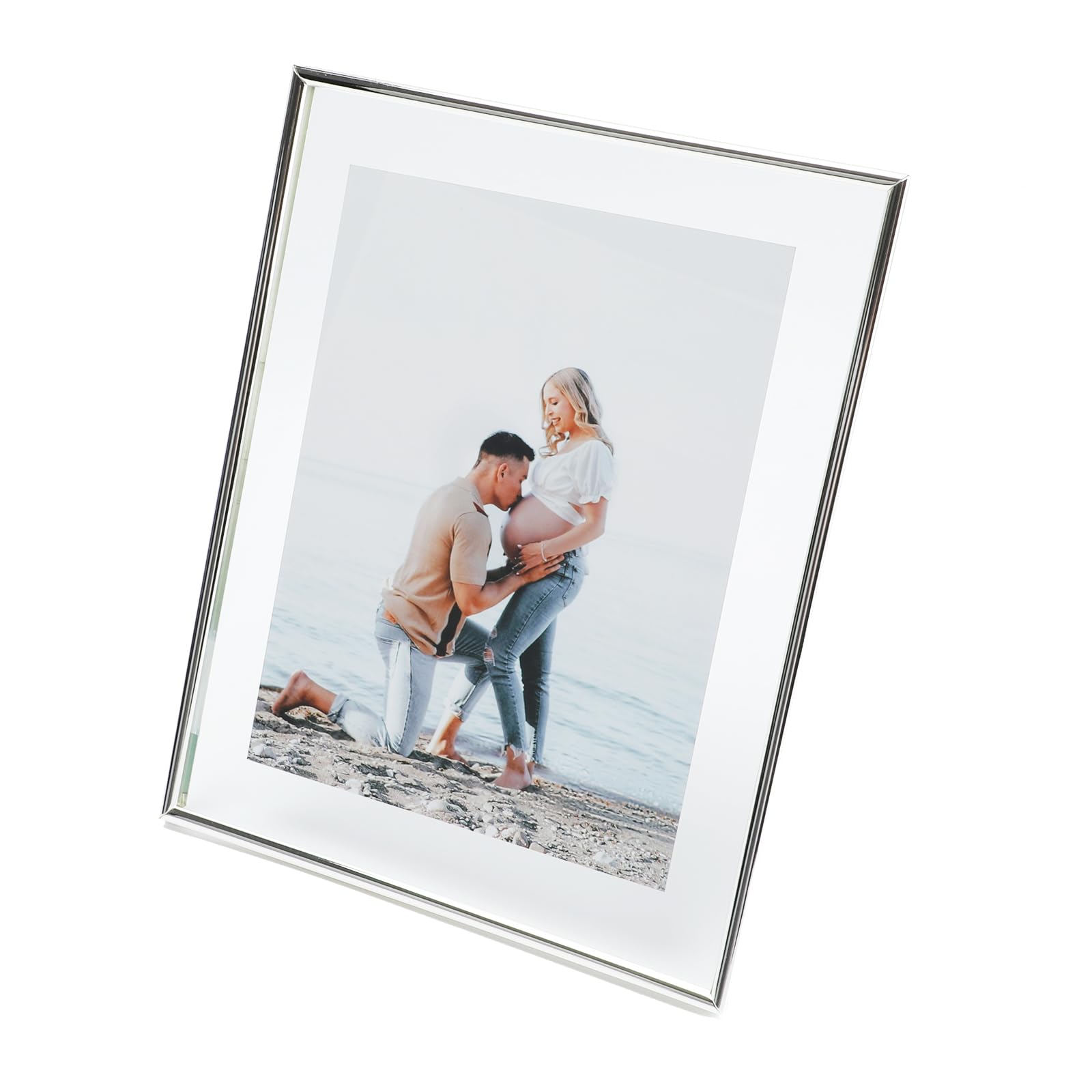 AhaGo Floating Picture Frame (Silver, 8"x10") , For Multiple Photo Sizes (7x9,6x8,5x7),Vertical Adjustable Tabletop/Shelf Photo Frame with "Heart" Style , Classy Gift Choice for Halloween, Thanksgiving, Christmas, Home or Wedding Decoration…