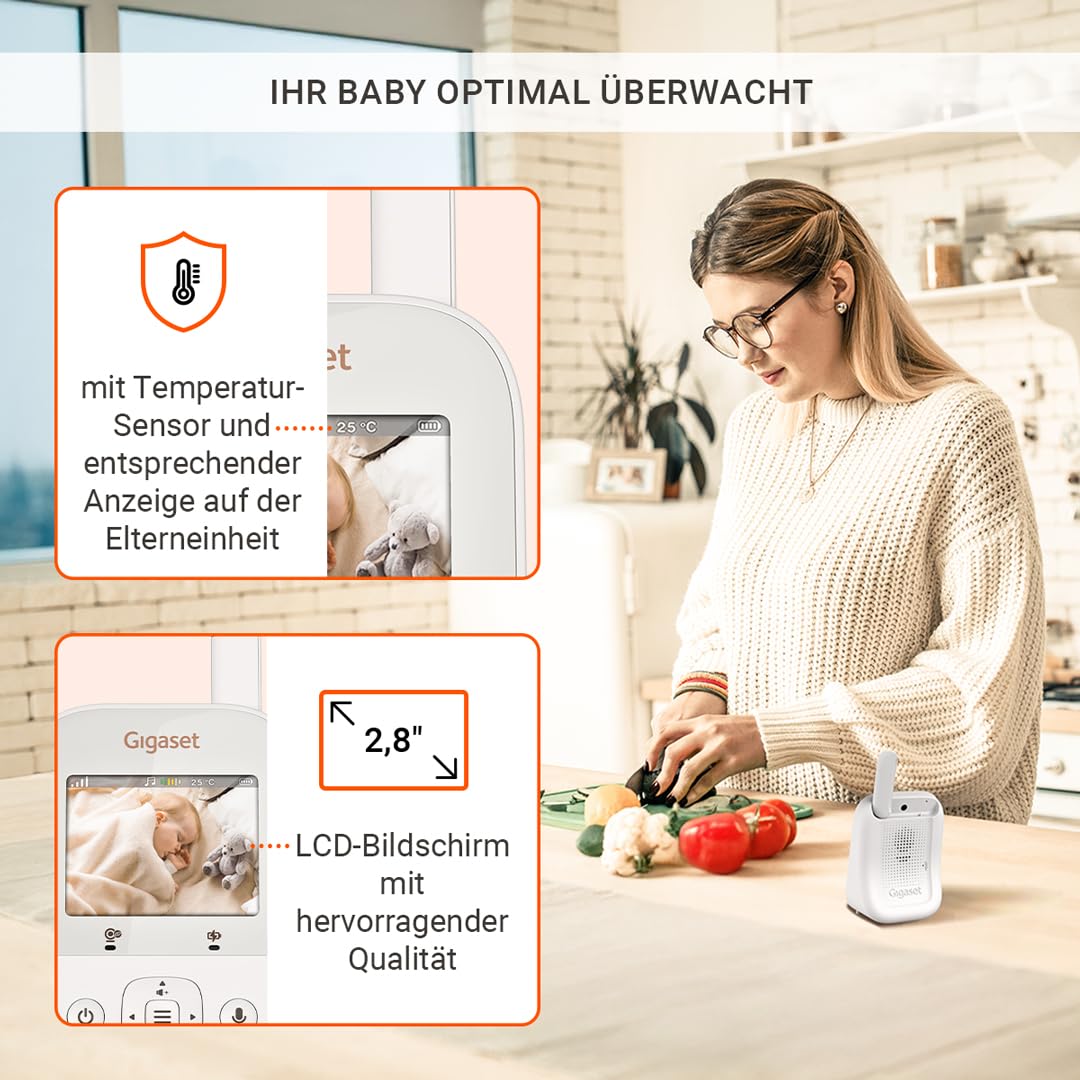 Gigaset Baby 300 Video – Video-Babyphone mit Zwei-Wege-Audio – sichere FHSS Technologie - 2,8“ LCD-Bildschirm - Lange Akkulaufzeit–Nachtlicht-Temperatursensor, Cream White/Warm Grey [Deutsche Version]
