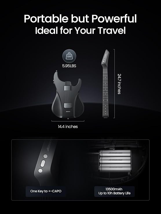 AeroGuitar - groundbreaking digital guitar, 9 guitar tones, Say goodbye to hand pain, immunity to temperature and humidity, Eemovable and easy to carry