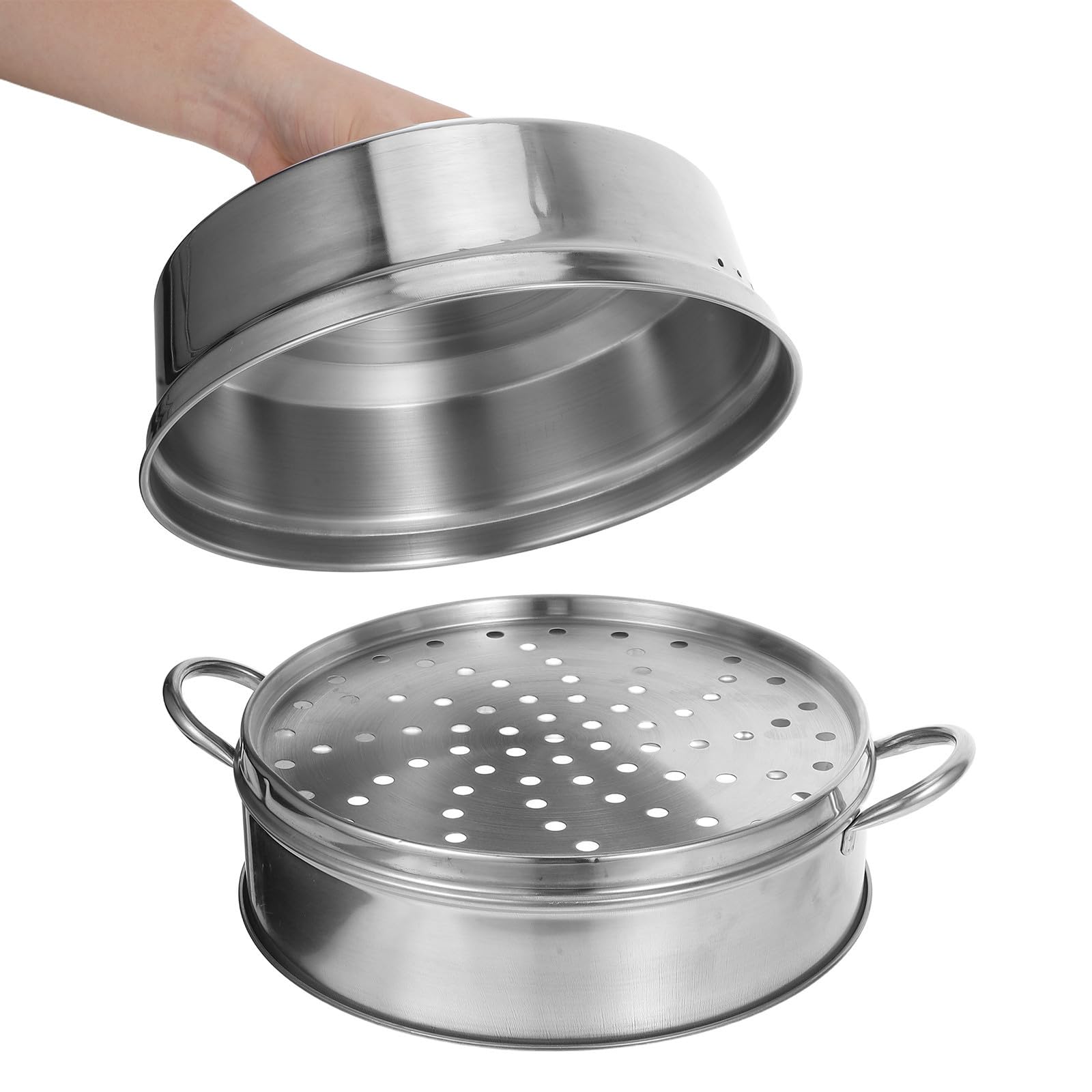 Cesta Vaporera Pequeña de Acero Inoxidable con Tapa, Color Plata
