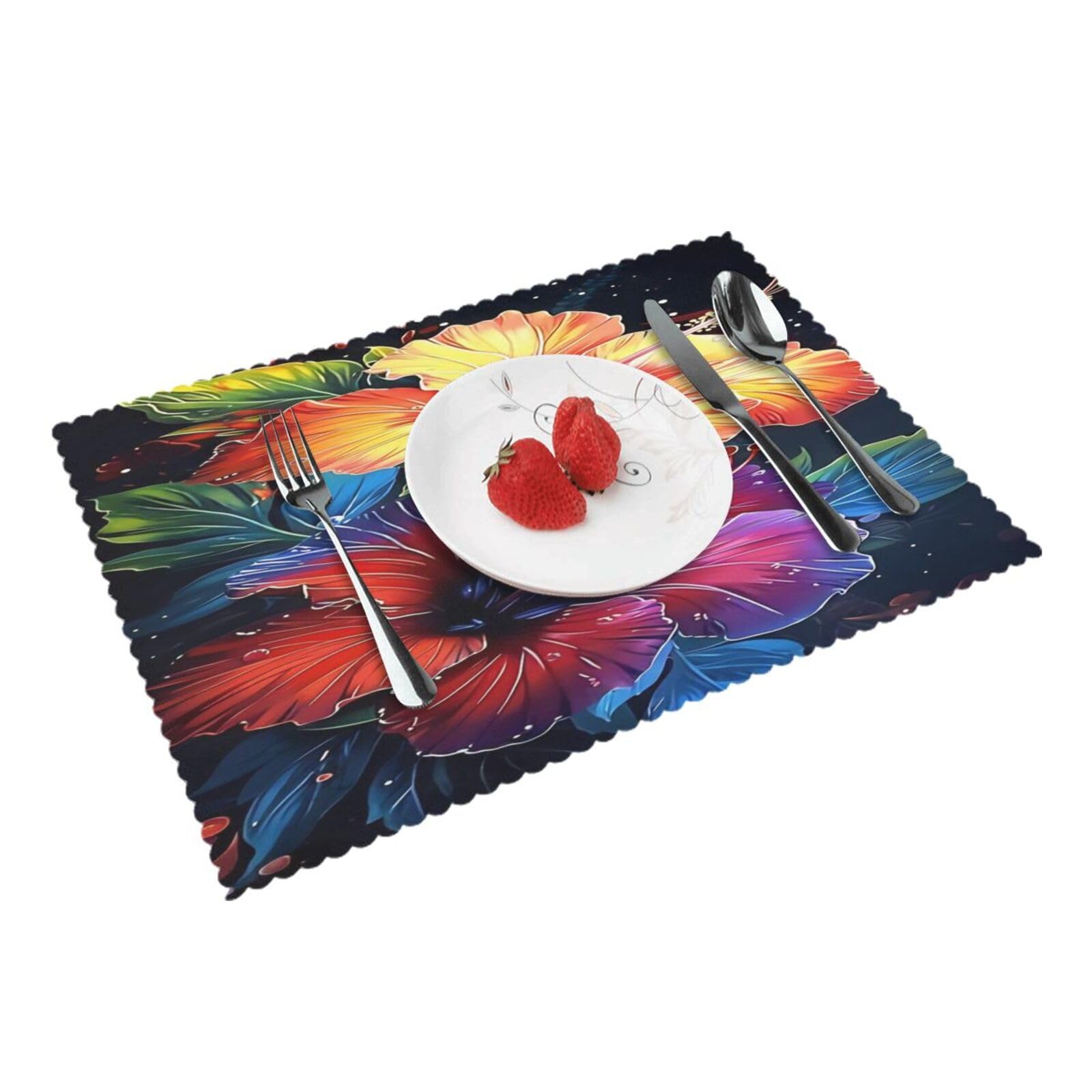 Vibrant Floral Art Placemats Set of 4 Print Table Mats Place Mats Table Decor for Kitchen Dining 12X18 in