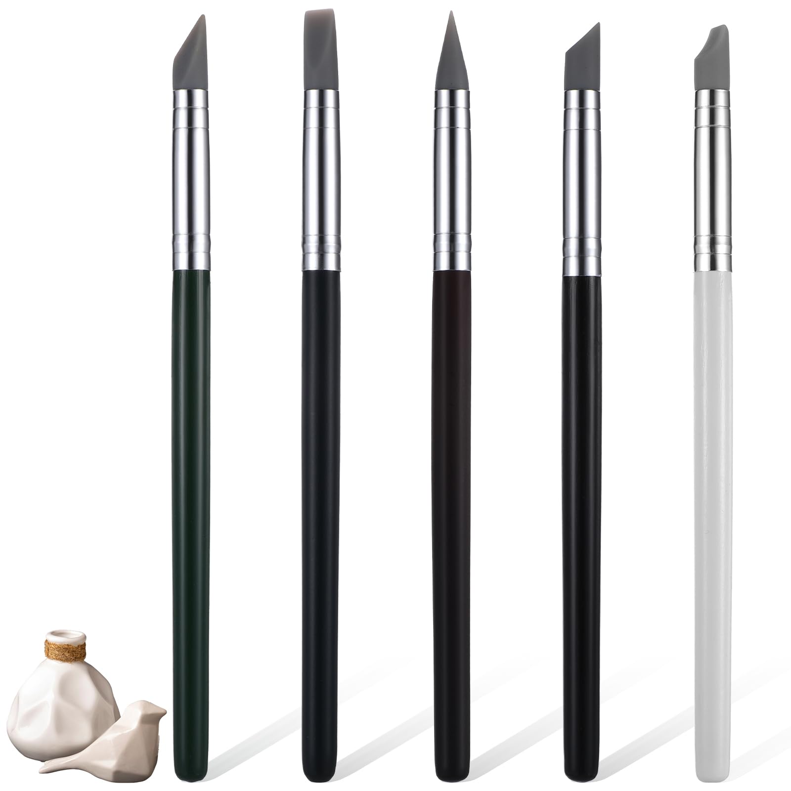 Muiltvoe 5 PCS Rubber Sculpting Tools, Silicone Paint Brush, Flexible Clay Tools Sculpting, Modeling Dotting Tool Use for Pottery Craft Rock Blending Drawing Craft
