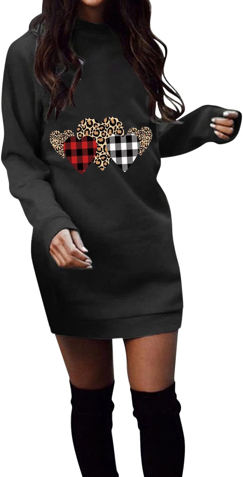 CCOOfhhc Womens Fashion Sweatshirt Dress Valentines Day Print Long Sleeve Pullover Dress Cotton Sundresses for Women