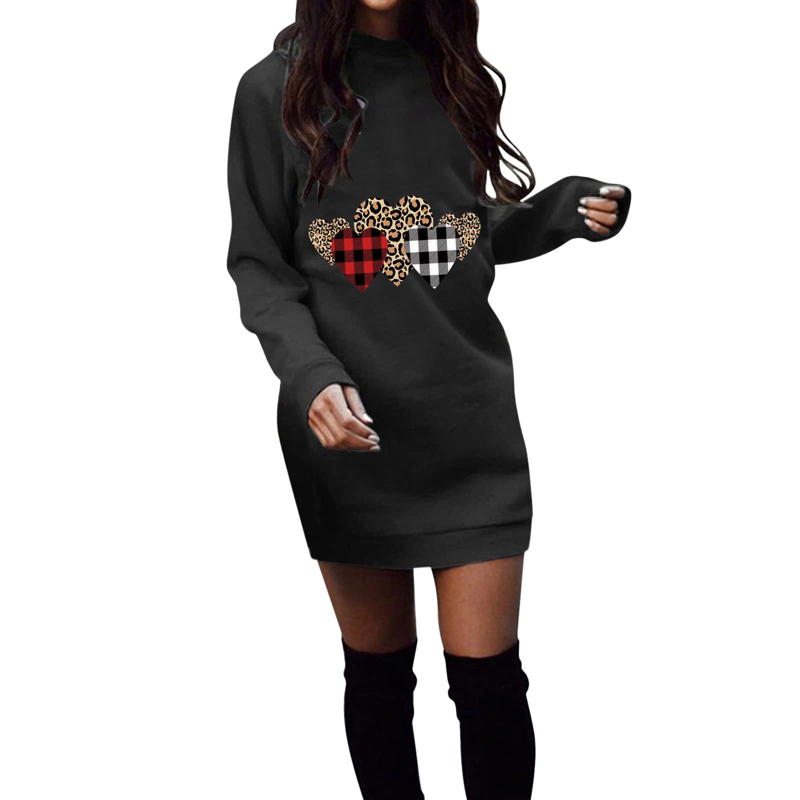 CCOOfhhc Womens Fashion Sweatshirt Dress Valentines Day Print Long Sleeve Pullover Dress Cotton Sundresses for Women