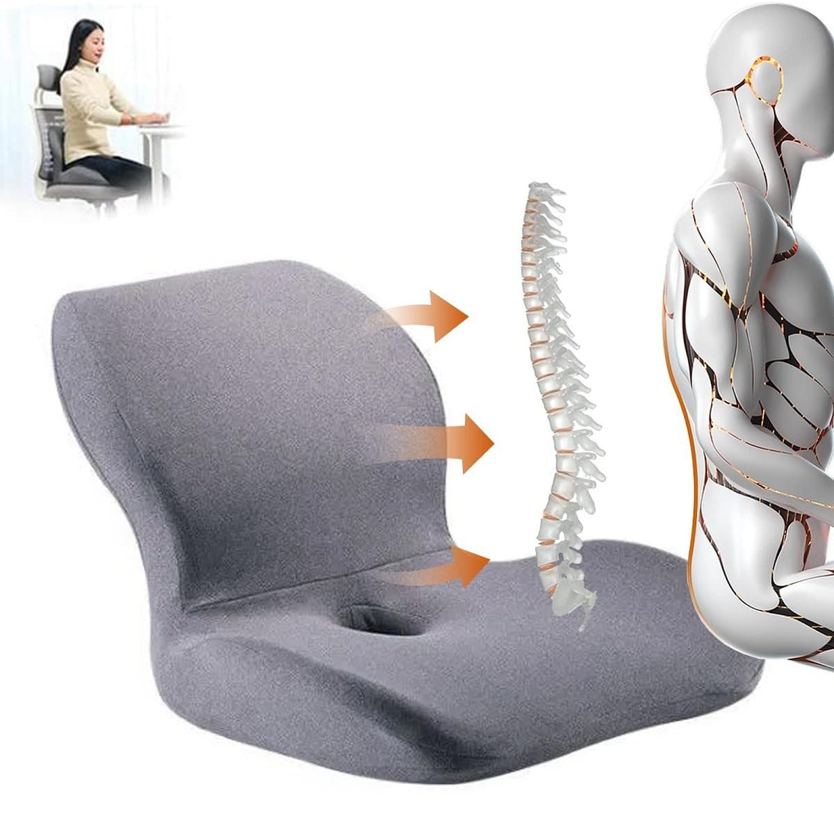 Work Chair Cushion Butt and Back Support, Car seat Seat Cushion for Tailbone Pain Relief, Seat Cushion for Office Chair (Light Gray, Regular Style)