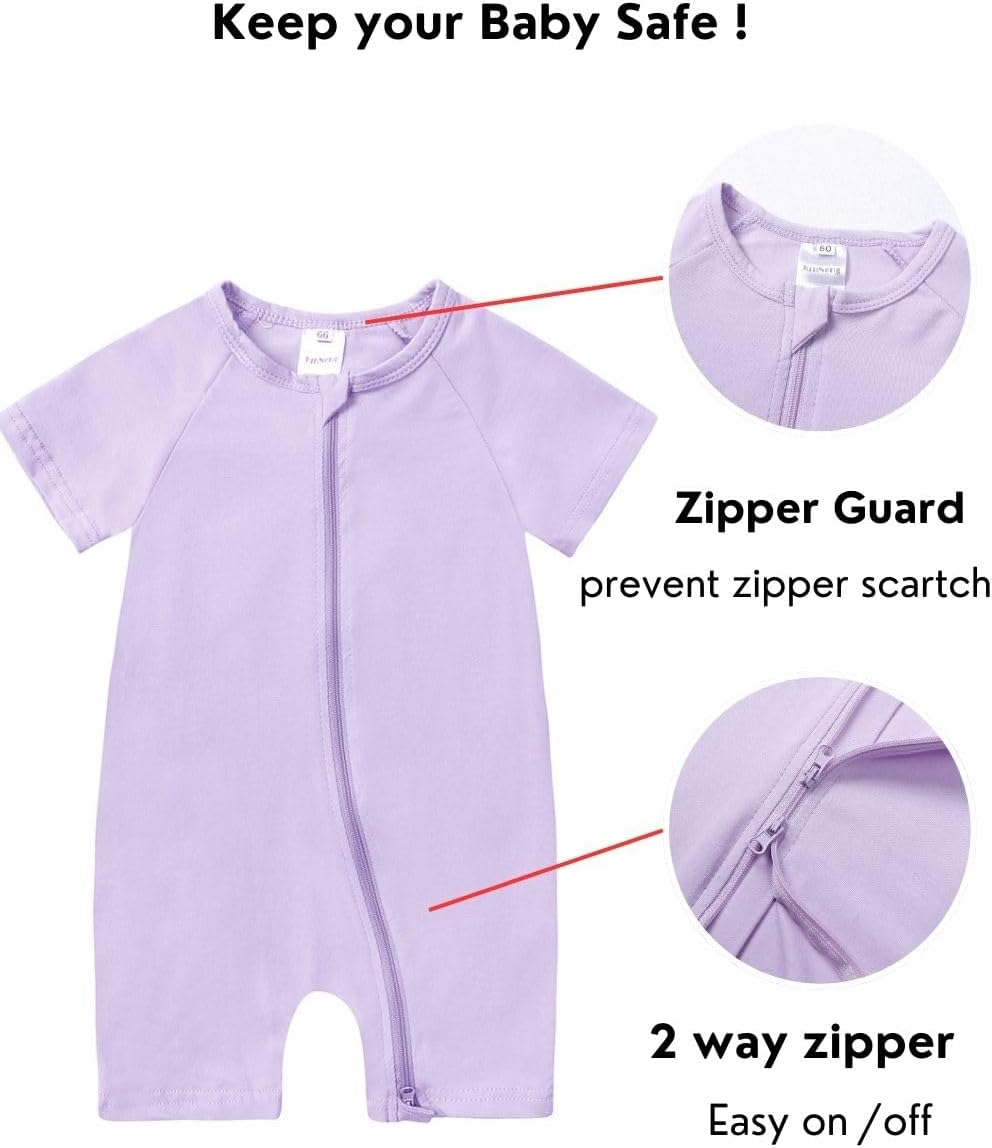 JunNeng 2 Pack Footless Long/Short Sleeve Baby Romper with Zipper Cotton Infant Sleepwear - Image 2