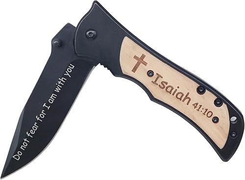 Navaja de bolsillo para regalos de las Escrituras cristianas, versículo bíblico grabado, regalos de bautismo de confirmación católica, regalos