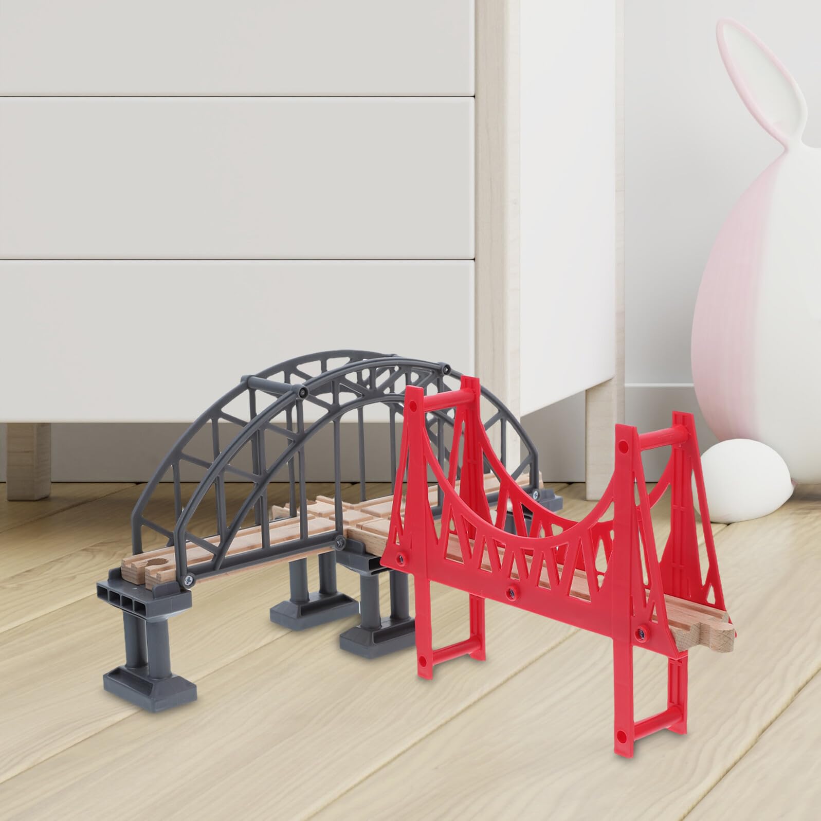Accesorios para Vías de Tren de Madera para Niños 2 Piezas Puente