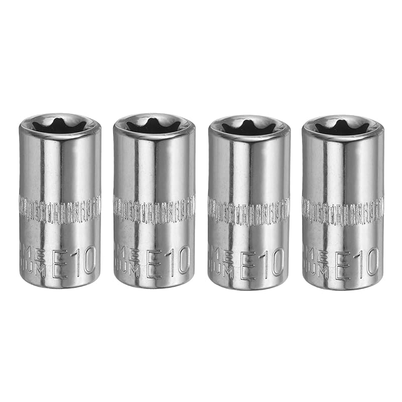 Kit de Soquetes E-Torx Profundos HARFINGTON E10, Encaixe de 6,35 mm (1/4 pol.), Aço Cromo-Vanádio, 4 peças