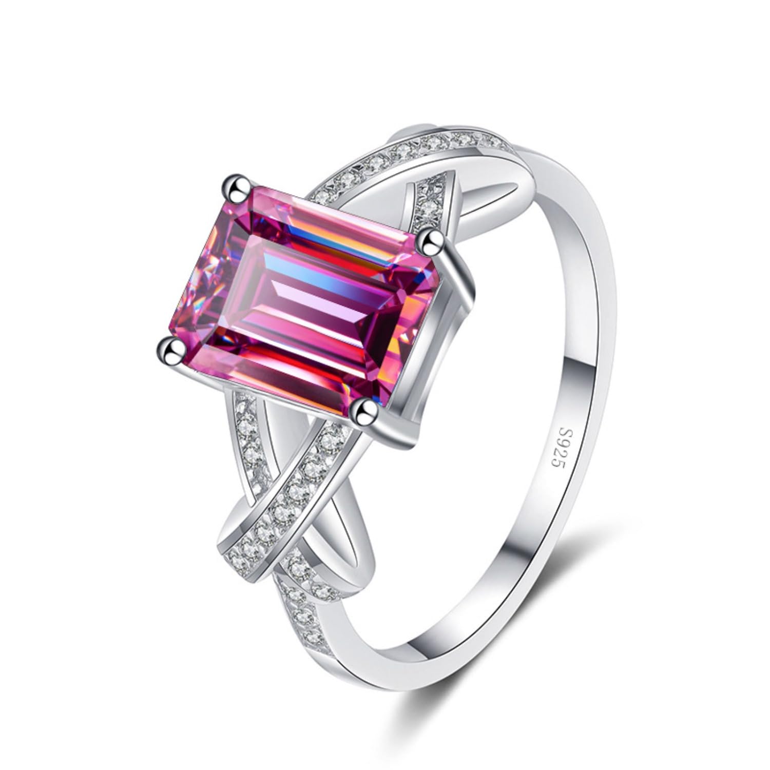 3-karatowy szmaragdowy pierścionek Moissanite dla kobiet D kolor VVS1 biały/zielony/różowy z brylantem rocznica pierścionki zaręczynowe certyfikatem(Pink,6)