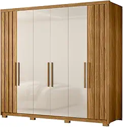 Guarda Roupas Casal Detalhe Ripado 6 Portas 4 Gavetas Roma Madeirado/Off White