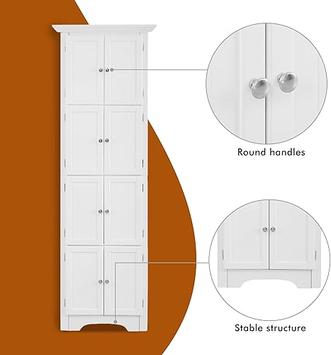 Miniatura 5 de Armario de almacenamiento esquinero de 72 pulgadas de alto con 8 puertas, armario de almacenamiento de despensa de cocina de 4 niveles, para sala de