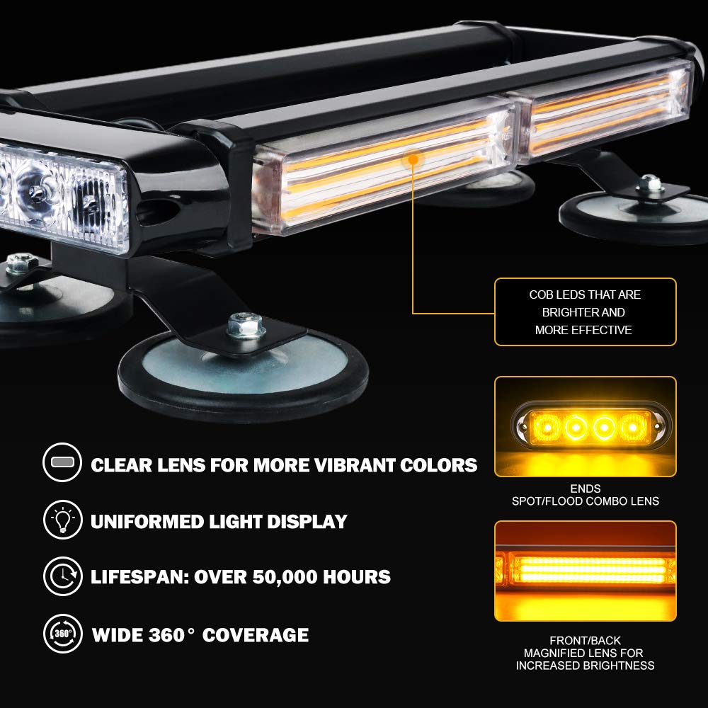 Xprite Amber COB LED Rooftop Strobe Lights Bar, Double Side Flashing