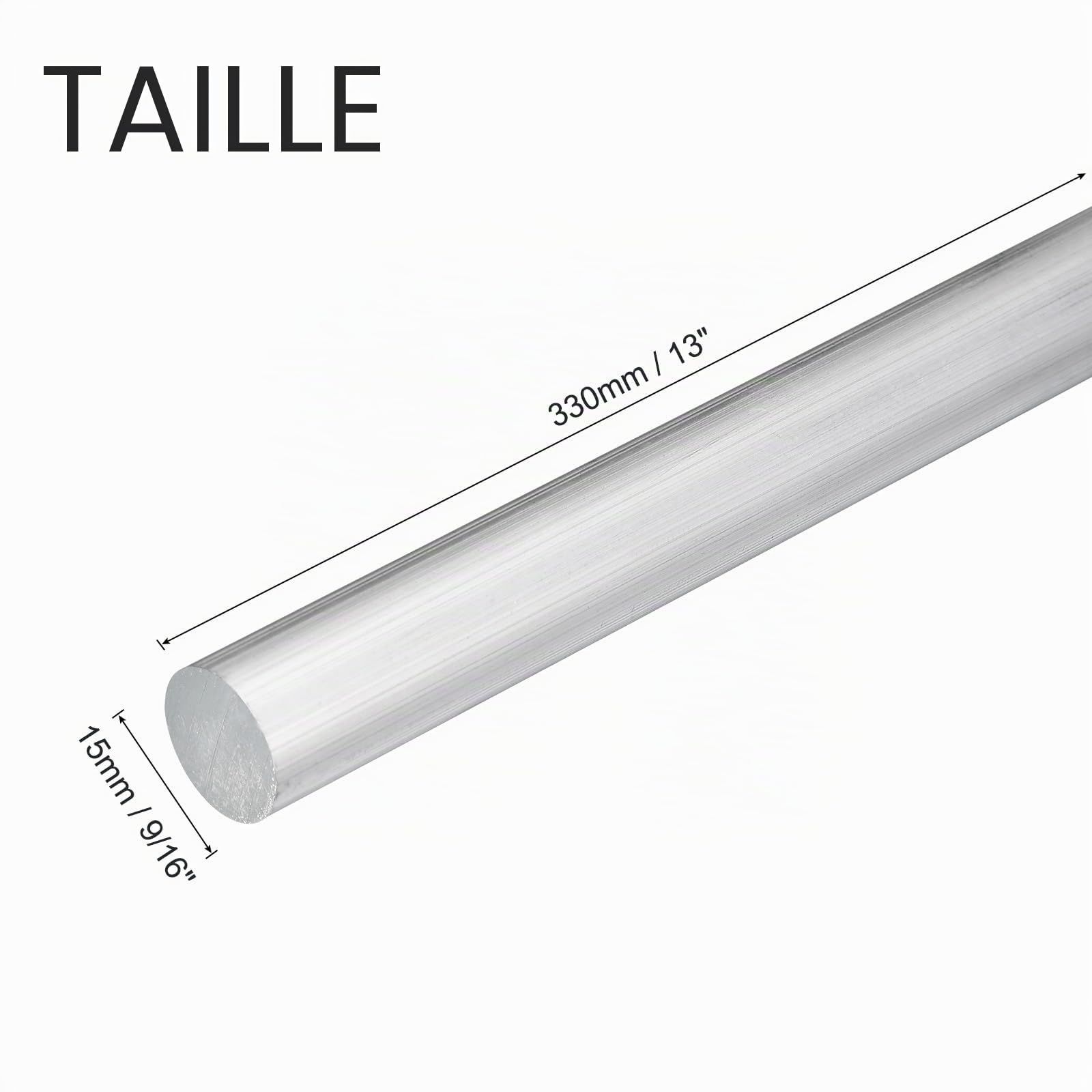 QUARKZMAN Barre Ronde en Aluminium, Diamètre de 9/16 Pouce (15mm), Barre Métallique Solide en Aluminium 6061 de 13 Pouces (330mm) de Longueur pour Outil de Bricolage, Lot de 2