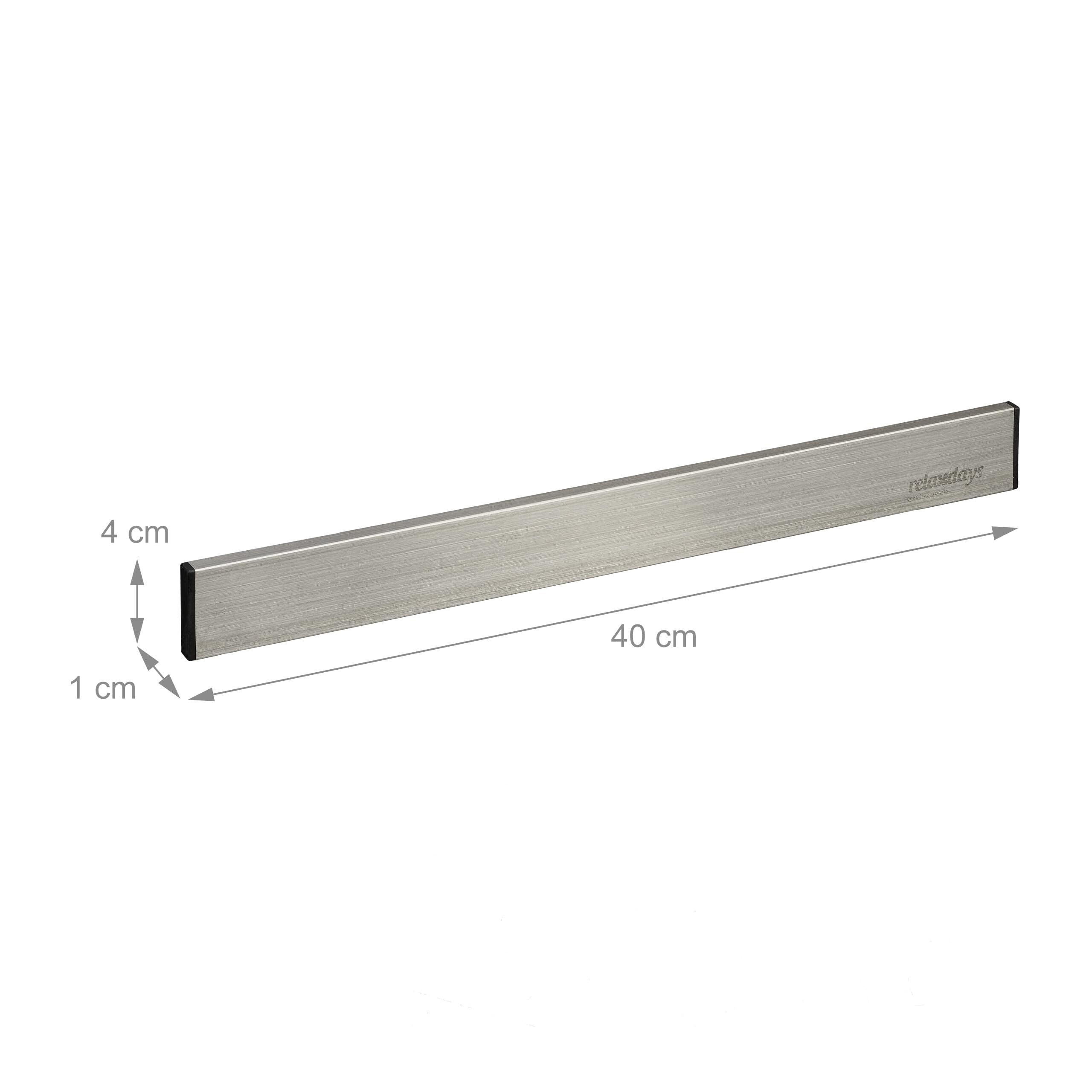 Relaxdays Barra Magnetica Portacoltelli in Acciaio Inox, Autoadesiva, Asta Lunga 40 cm, Guida a Parete, Argento Nero