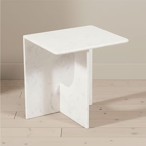Sagebrook Home Mesa decorativa moderna de mármol, elegante mesa auxiliar de piedra para el hogar, oficina, dormitorio y sala de estar, mesa auxiliar
