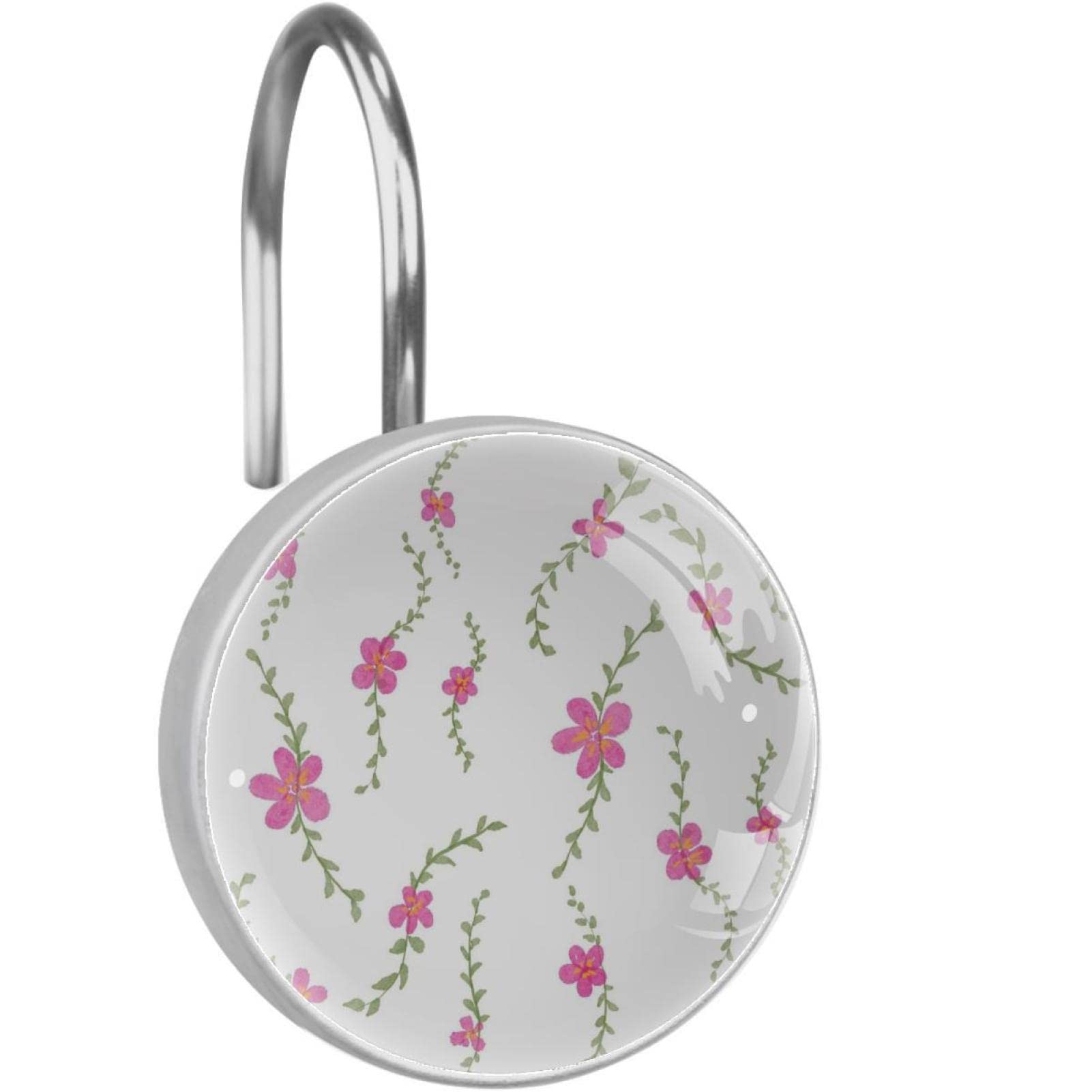 Crochets de rideau de douche en métal double glissement motif floral