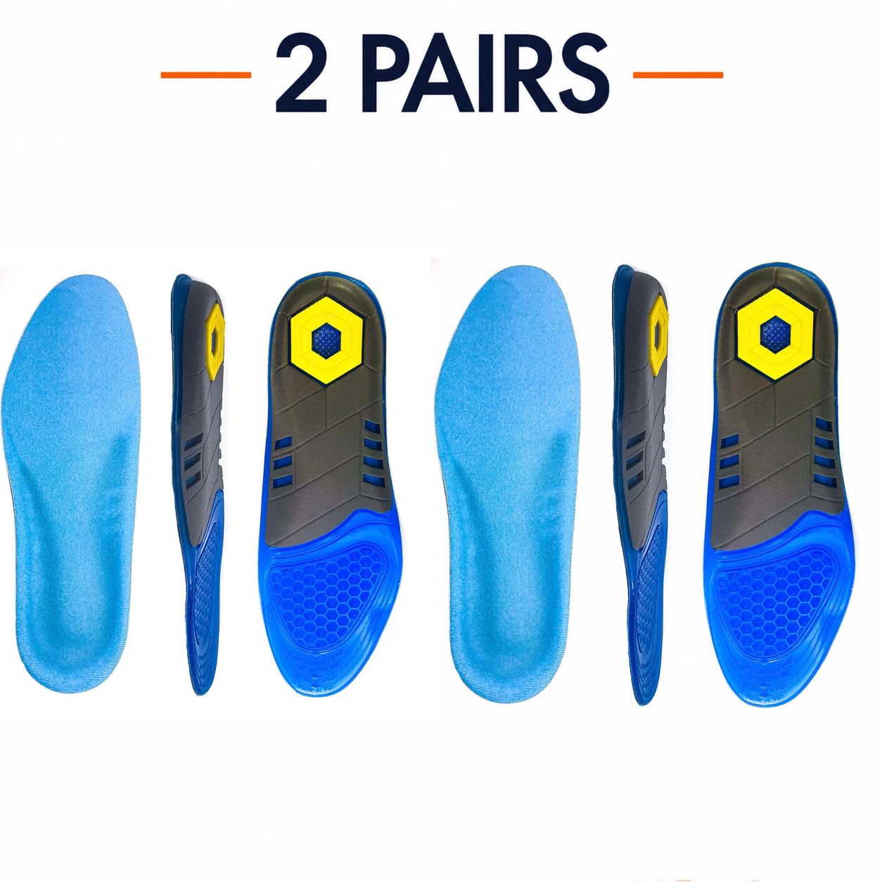 Goofort - 2 pares de plantillas de gel optimizadas para botas de trabajo antifatiga, plantillas de soporte de arco para fascitis plantar, resistentes, para hombres y mujeres, plantilla ortopédica para