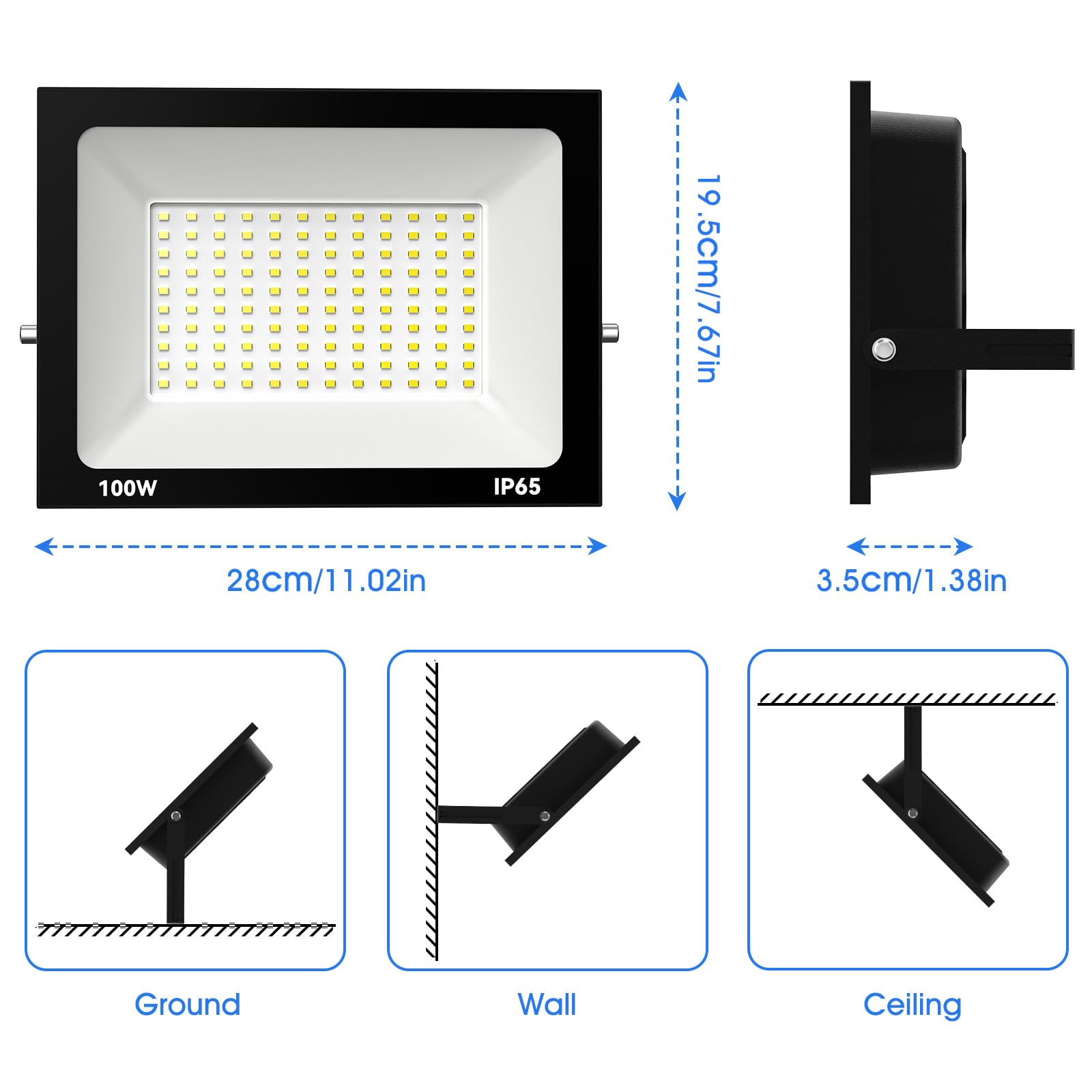 Royana 100W LED Strahler Außen 10000LM Superhell led strahler 3000K Warmweiß IP65 Wasserfest led scheinwerfer, für Sportplatz Garage Garten Hinterhof.