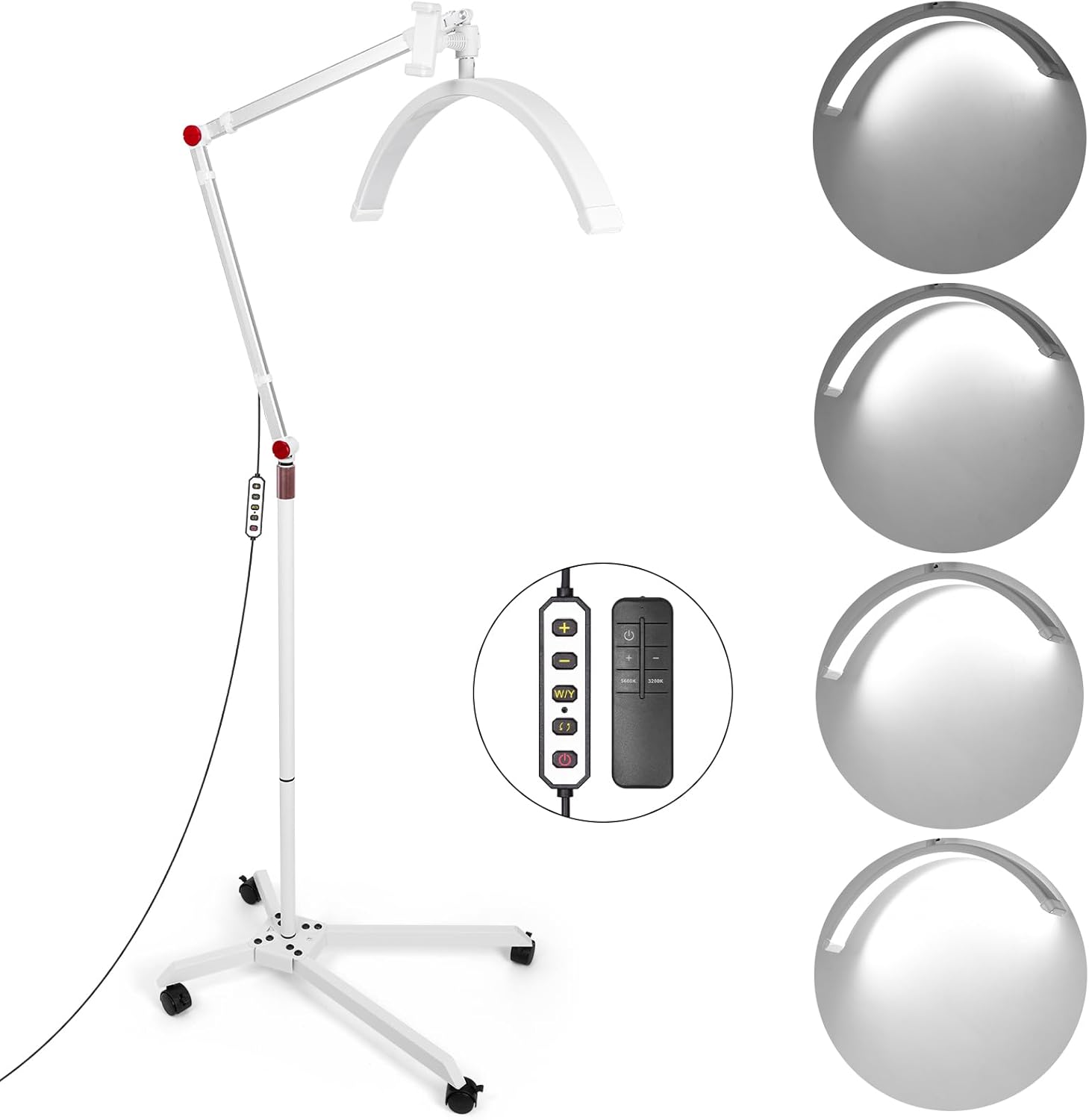 Lash Lamp for Eyelash Extensions - Adjustable Height & Brightness for Beauty, Tattoo, Artists, Nail Tech, Esthetician Light - Rotating Half Moon - with Phone Holder (36W, White)